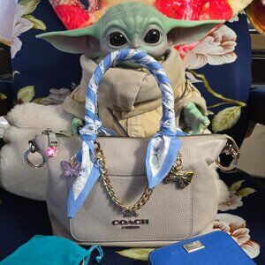 COACH MINI EMMA Grey Convertible SATCHEL W/Coach Blue Wallet